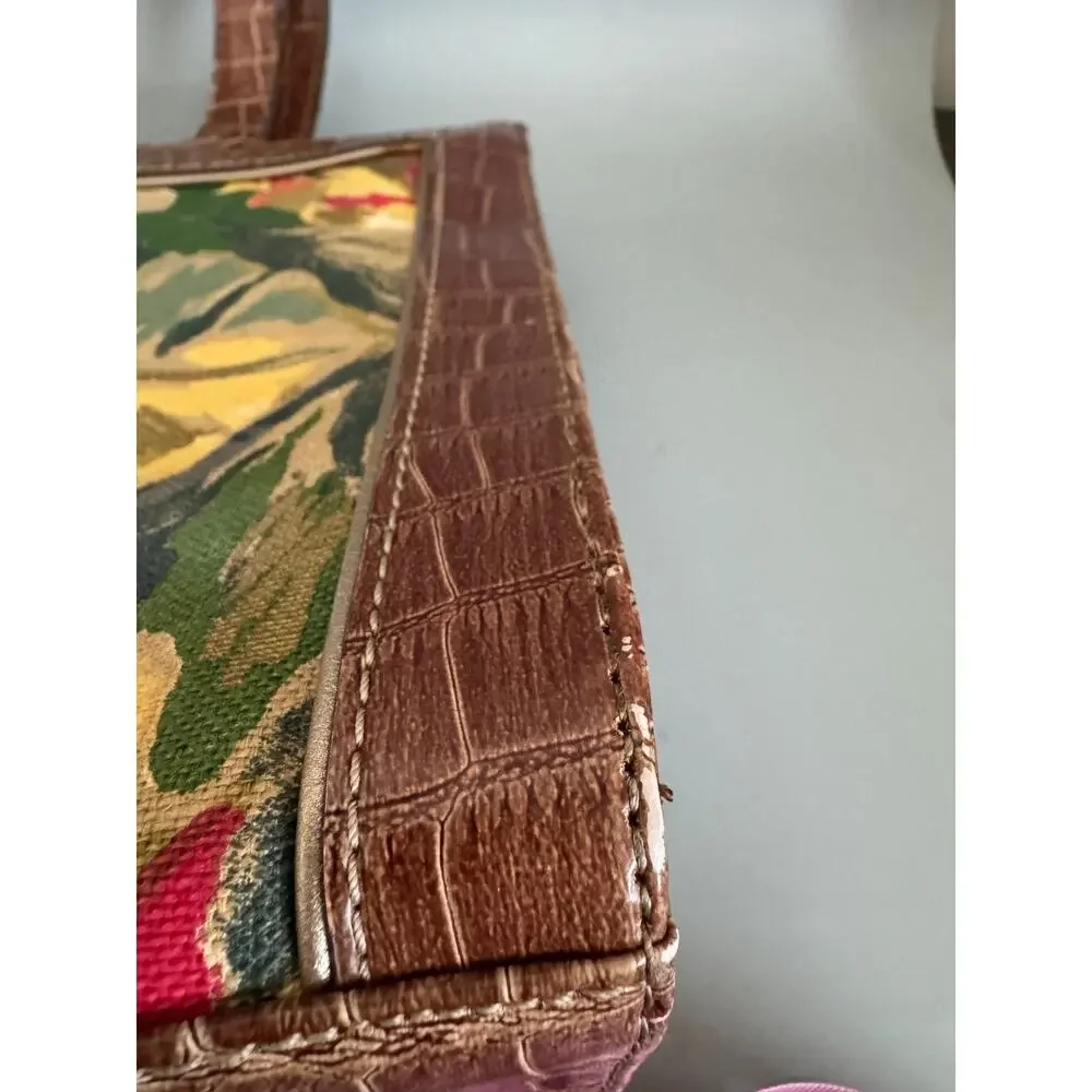 Vintage Liz Claiborne Floral Fabric Handbag Faux Leather Trim Botanical Print - Picture 14 of 15